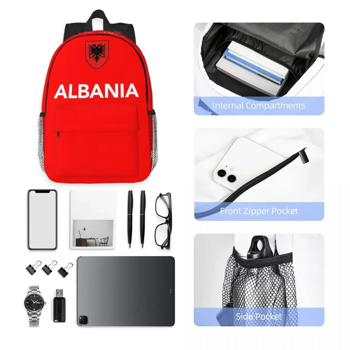 كوسوفو جيش التحرير UCK ألبانيا القديمة العلم النسر على ظهره طالب بنين بنات BookBag حقيبة مدرسية حقائب كتف للرجال والنساء