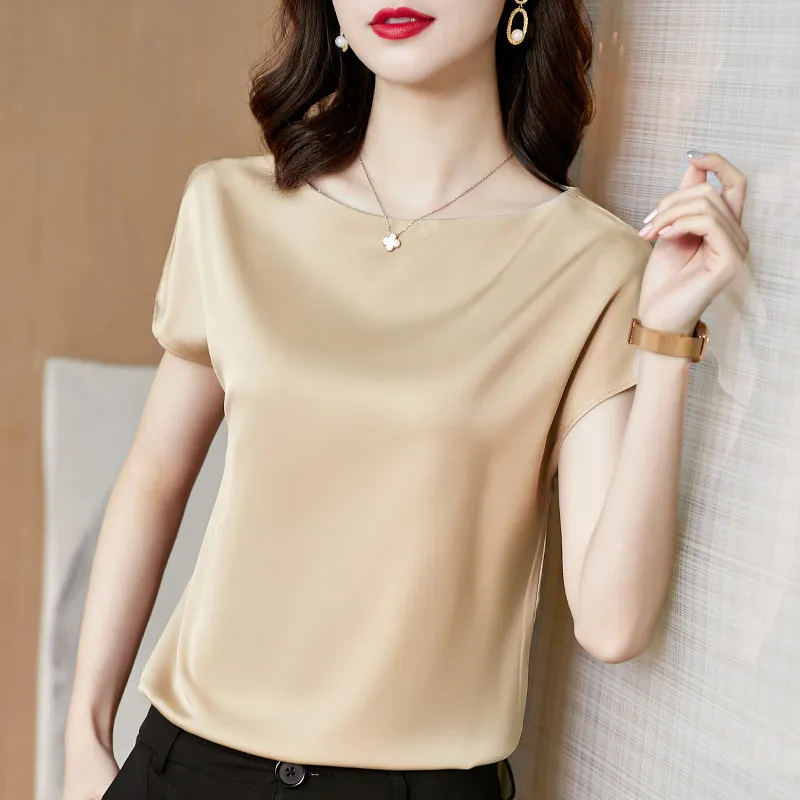 Hot Sale 2024 Summer Korean style Women Fashion Silk satin shirts Plus size Office Lady elegant Acetate satin blouse tops mujer