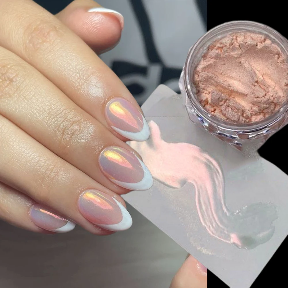 Aurora nude rosa unhas glitter poeira cromo luar pérola branco esfregando em pó espelho pigmento elegante fornecimento de arte de unhas