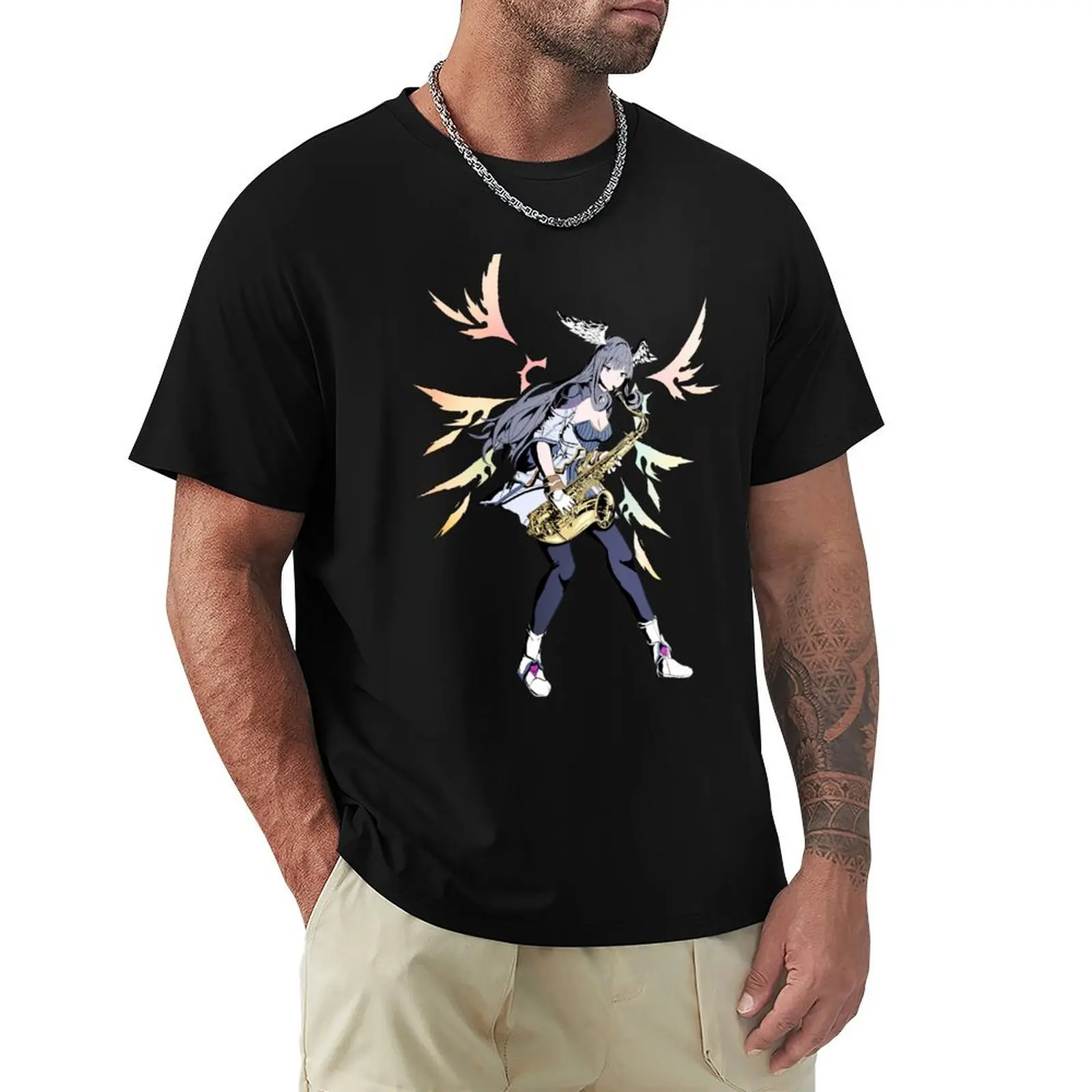 

Melia Antiqua with a Saxophone T-Shirt Basic Solid Color Short Sleeve Cotton Top