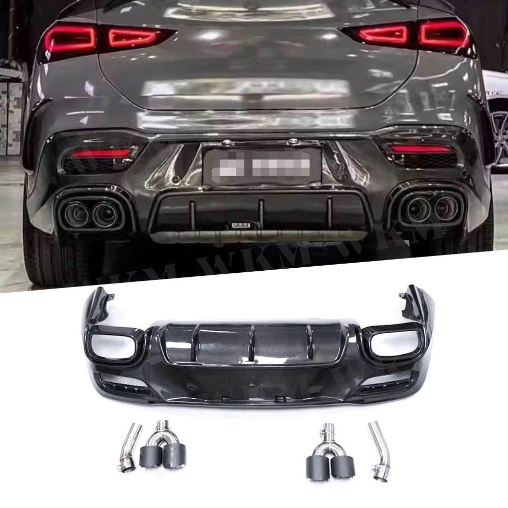 For Benz GLE Class C167 GLE350 GLE53 AMG Sport Coupe 2020-2023 Rear Bumper Lip Diffuser With Exhaust Pipe Exterior Parts FRP