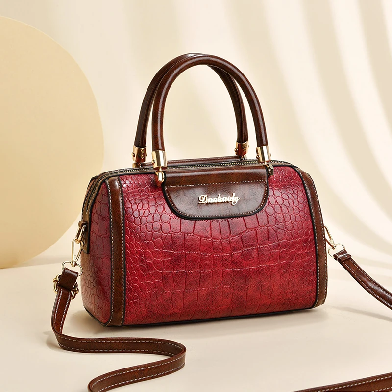 The texture of fashion crocodile pattern pure color simple handbag, light luxury with a single shoulder crossbody bag for women
