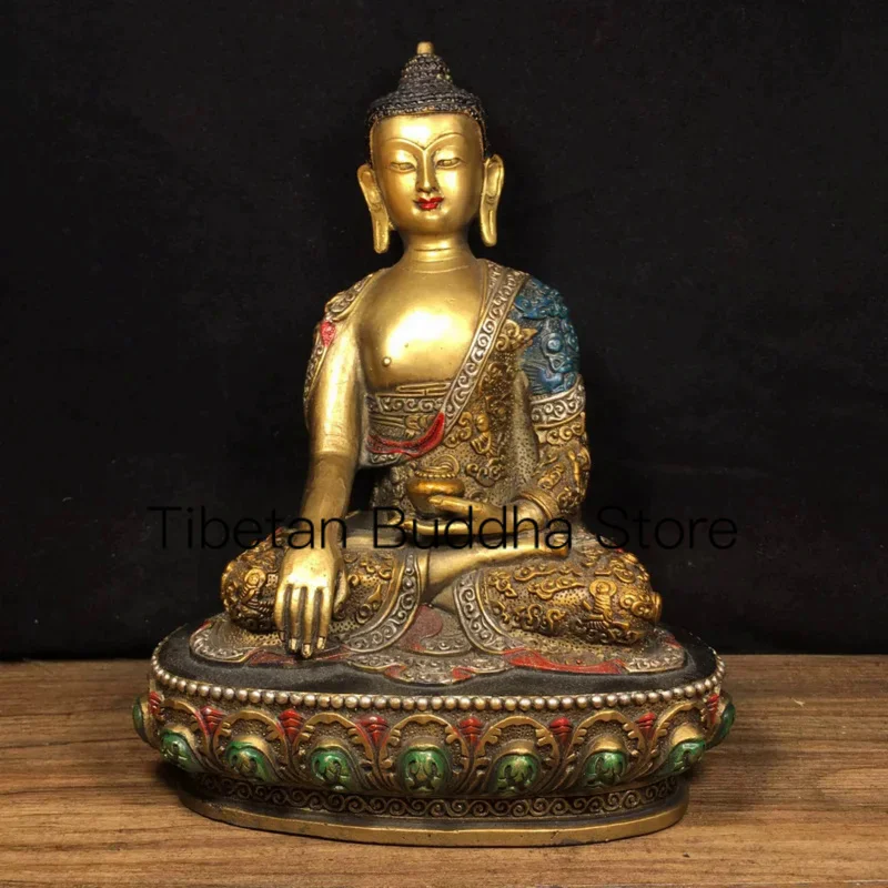 

Ancient Chinese Tibetan Pure Copper Painted Decoration of Shakyamuni Buddha Statue