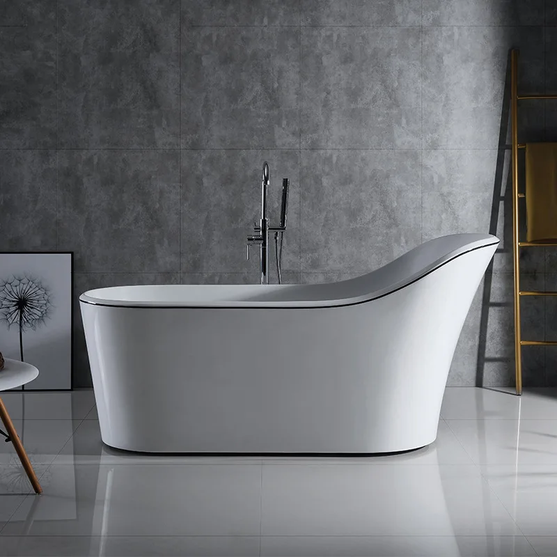 

Thin Edge Freestanding Bathtub Black Line Small Apartment Bathroom Empty Large Bathtub High Backrest 1.51.61.7 Meters