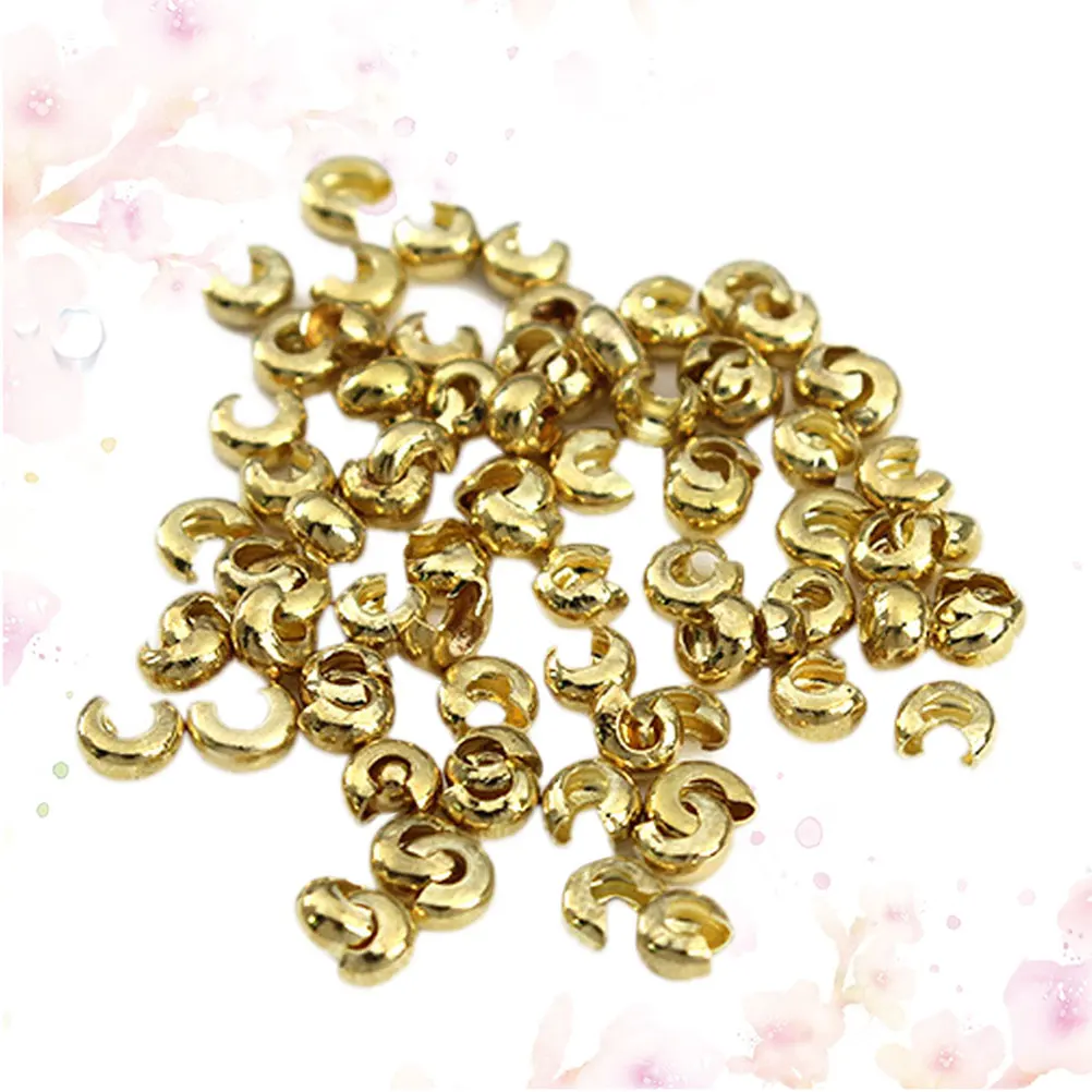 

300 Pcs Beads Positioning Loose Jewelry Making Crimp Flat Fixed Tube Golden DIY