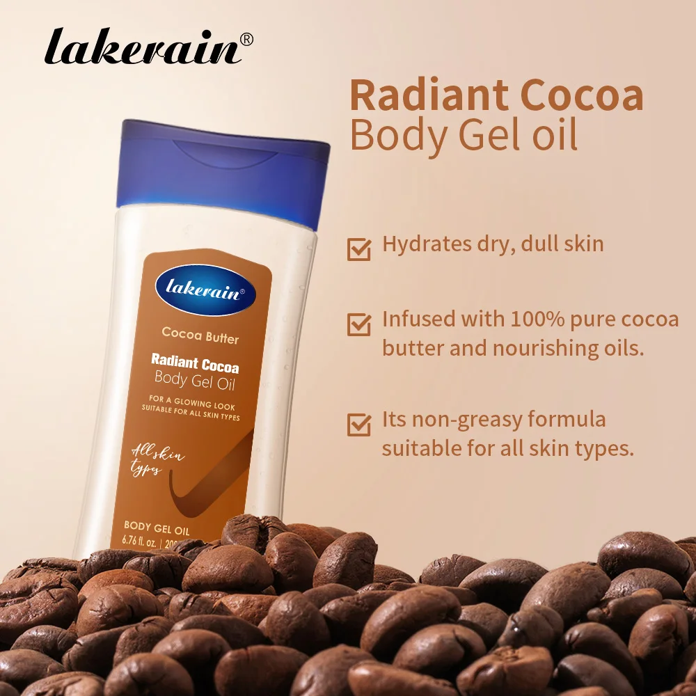 

200ml Radiant Cocoa Body Gel Oil Smooth Skin Deep Long-lasting Hydrating For All Skin Types Cocoa Butter Body Essential Oil