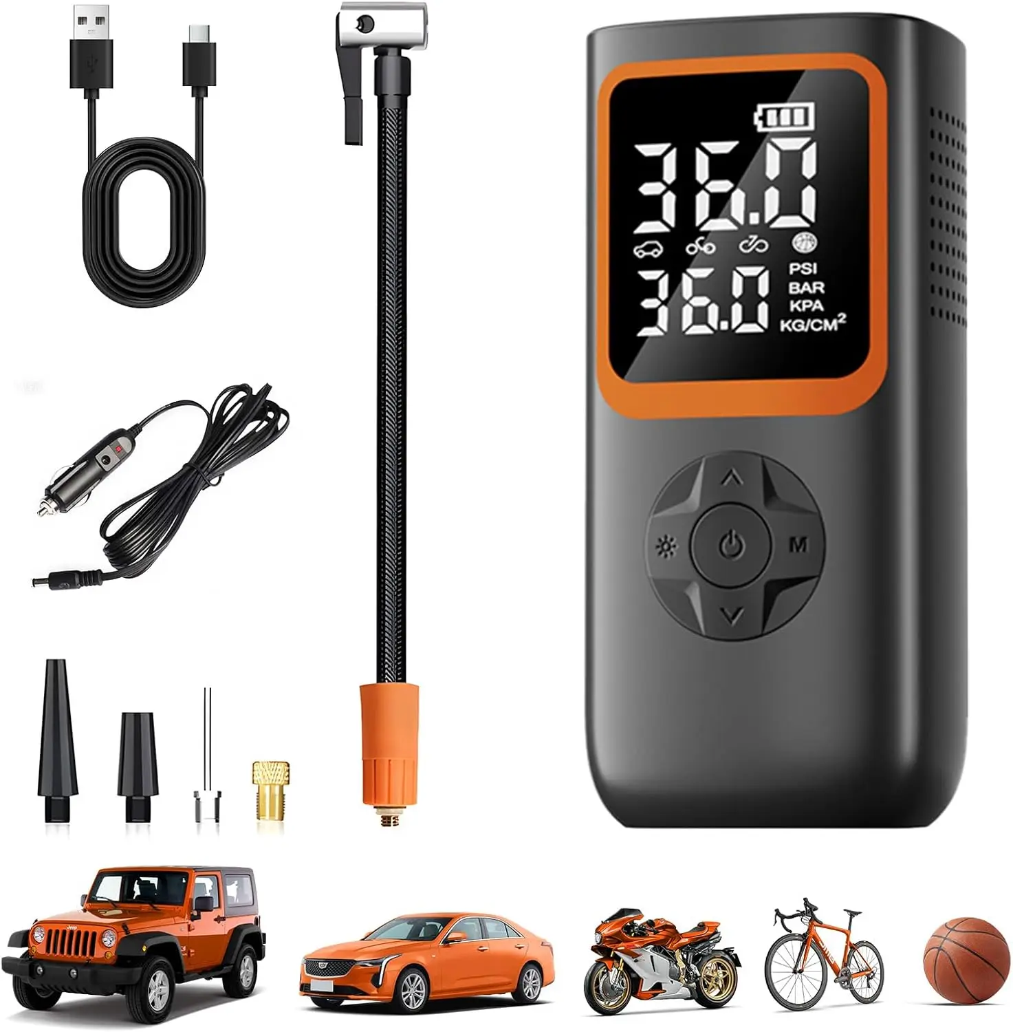

Portable Tire Inflator 6000mAh 150Psi Air Pump with Gauge & LED Light for Car, Bike, Motorcycle
