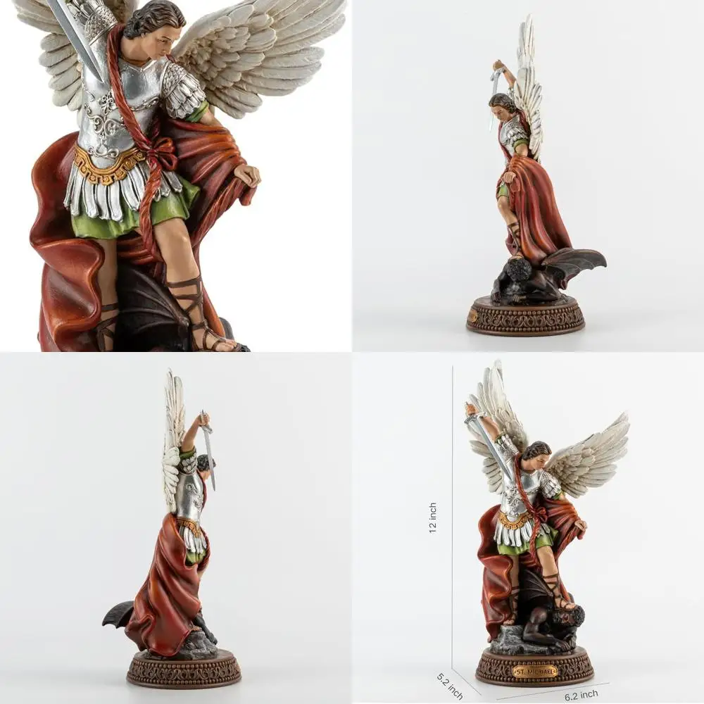 

12 St. Michael Archangel Statue, Full-Color, Great Protector with Wings and Defeating Satan Base