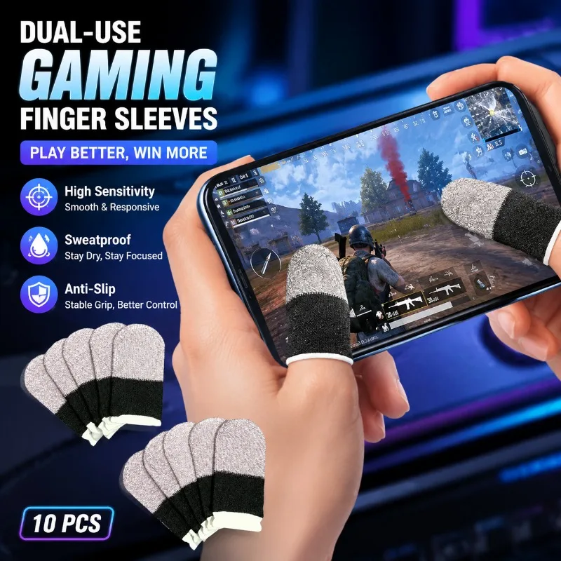 Dual-Tone Mobile Gaming Finger Sleeves Ultra Responsive Ice Silk Touch Covers Sweat Resistant Anti Friction Touchscreen Tips