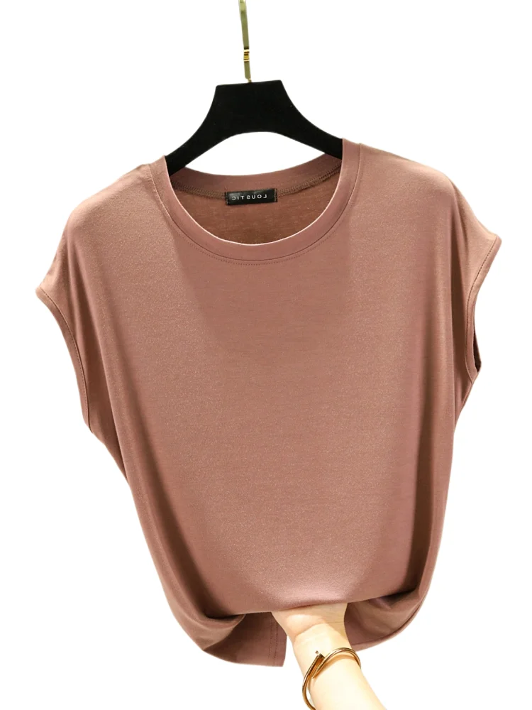 

Soft Modal Round Neck T-shirt Women's Summer Loose Sleeveless Comfort Top Korean Version Versatile Solid Color Basic Tee