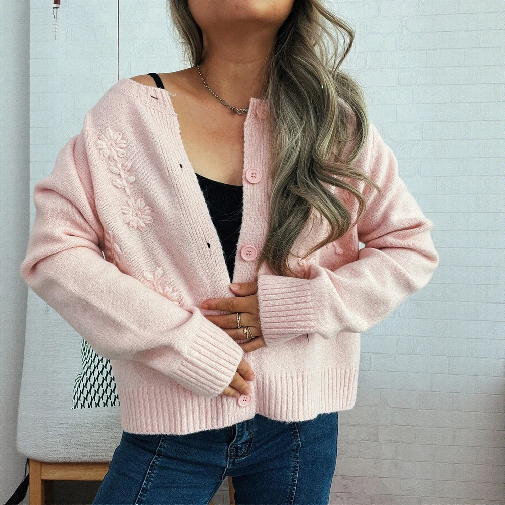 

Long Sleeve Round Neck Cardigan Autumn Winter Loose Fit Button Decorated Commute Style Women's Open-Shirt Fashion Clothing