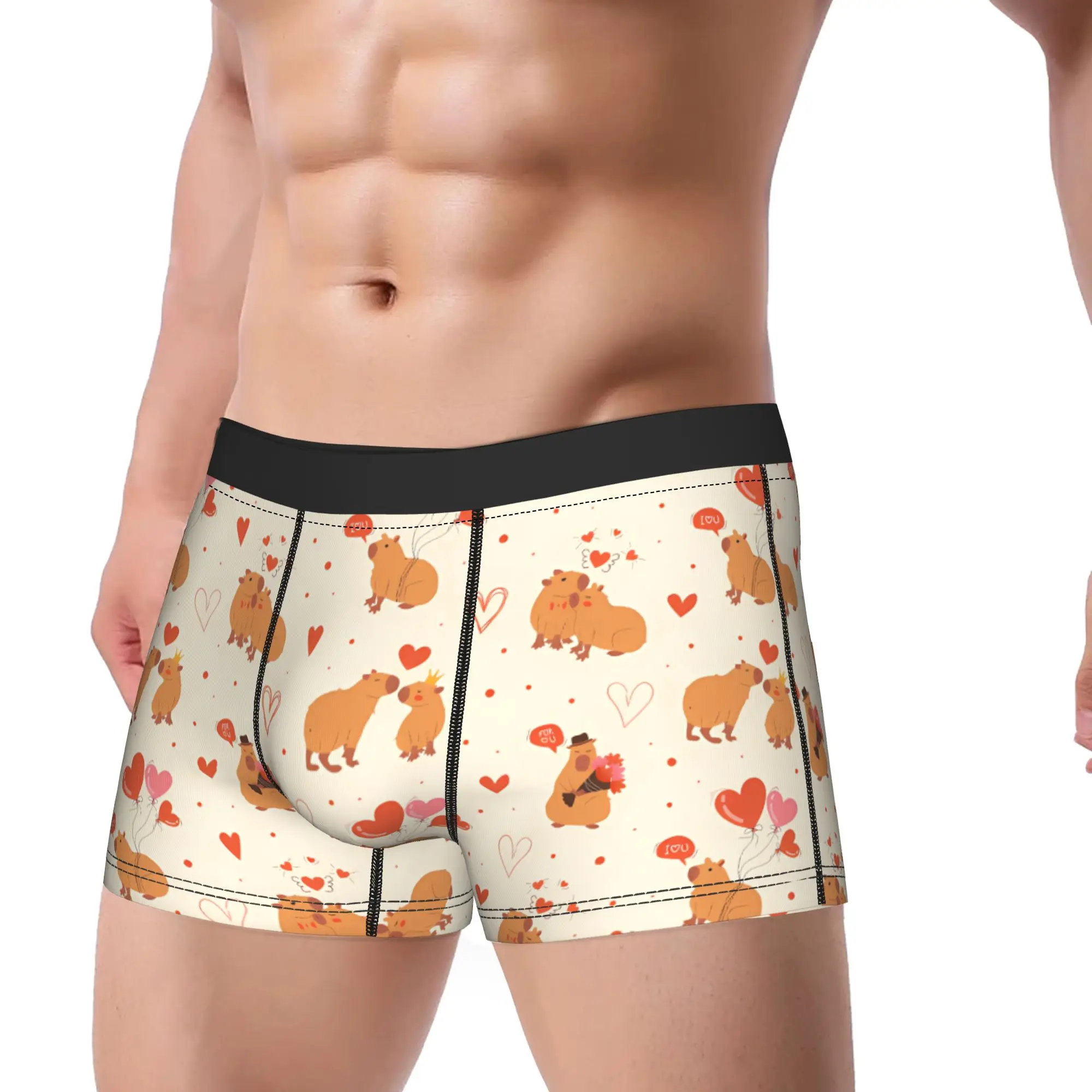 Pink Heart Capybara Boxer Brief  Underwear Trenky Men Classic Boxershorts Custom Oversize Underpants
