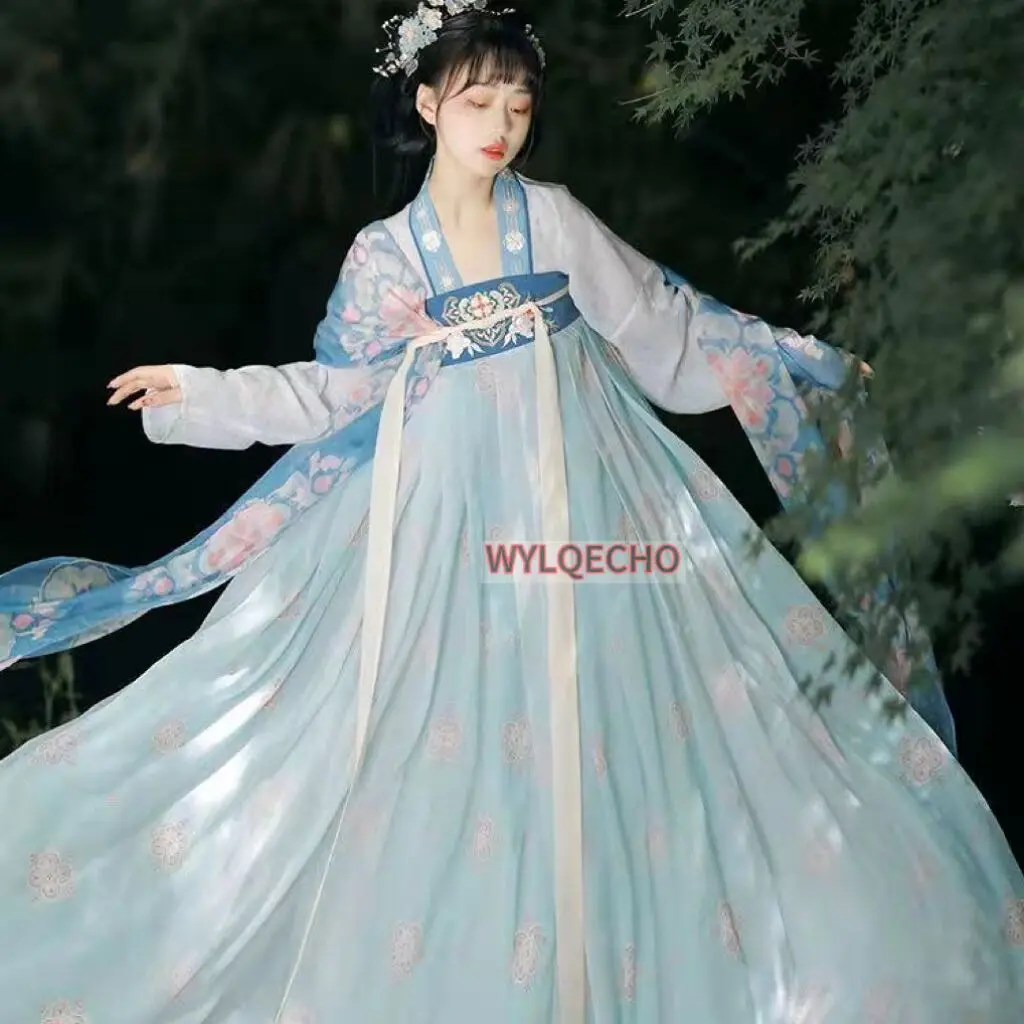 

Традиционная китайская вышивка Hanfu, женский косплей-халат, танцевальный комплект, сказочный костюм, одежда для девочек, платье династии ханьцев