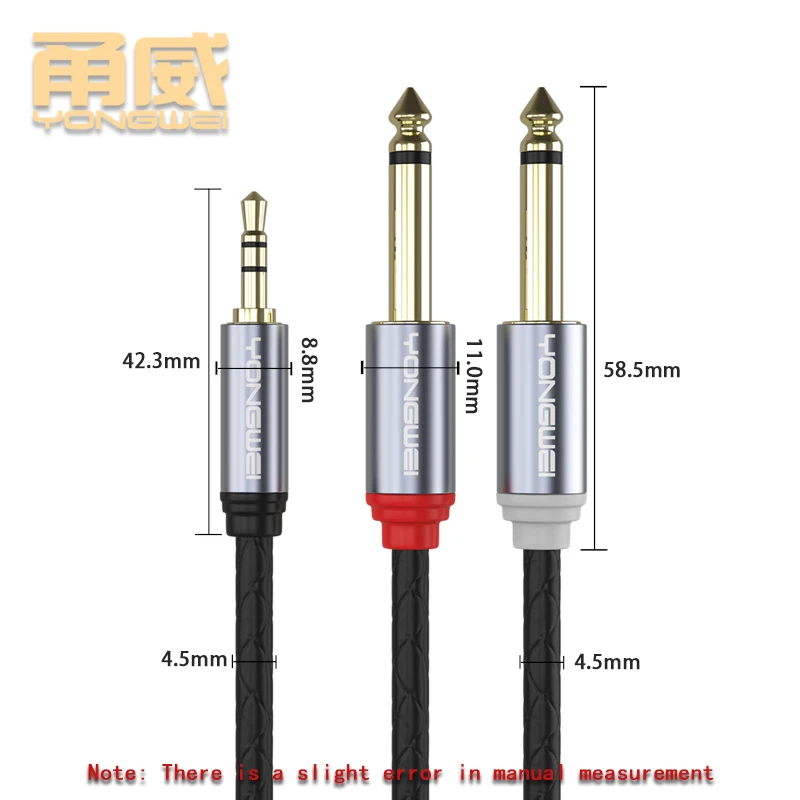 YONGWEI Cable adaptador Jack de 3.5mm a 6.35mm para mezclador, amplificador, altavoz, chapado en oro, 6.5mm, 3.5 Jack macho