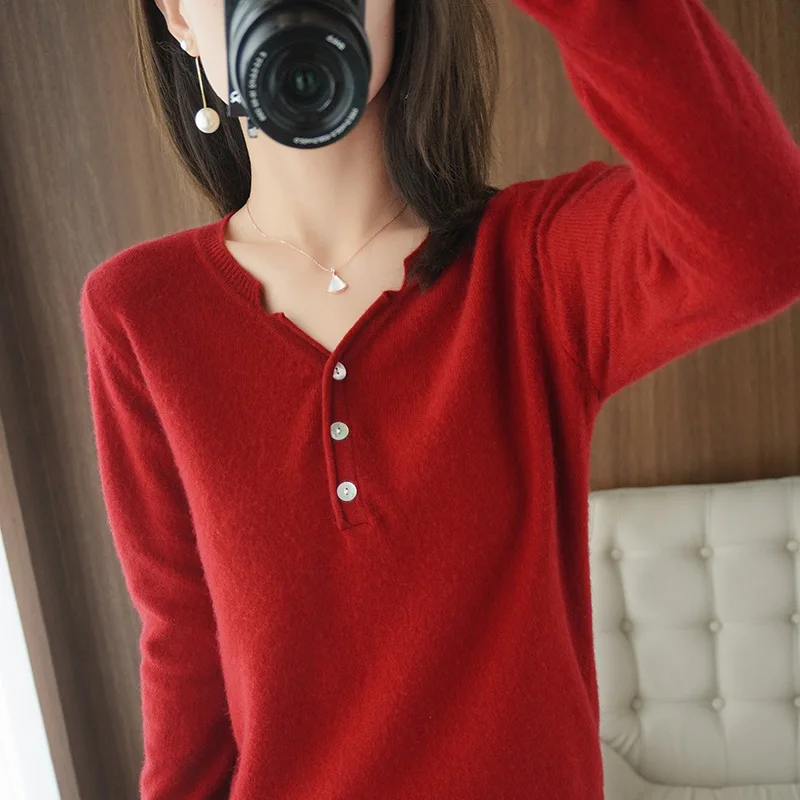 Off-Season Camere Sweater Women's Autumn Winter V-Ne Loose Inner Knitted Top Base Layer Korean Sle Long Sve Regular Fit