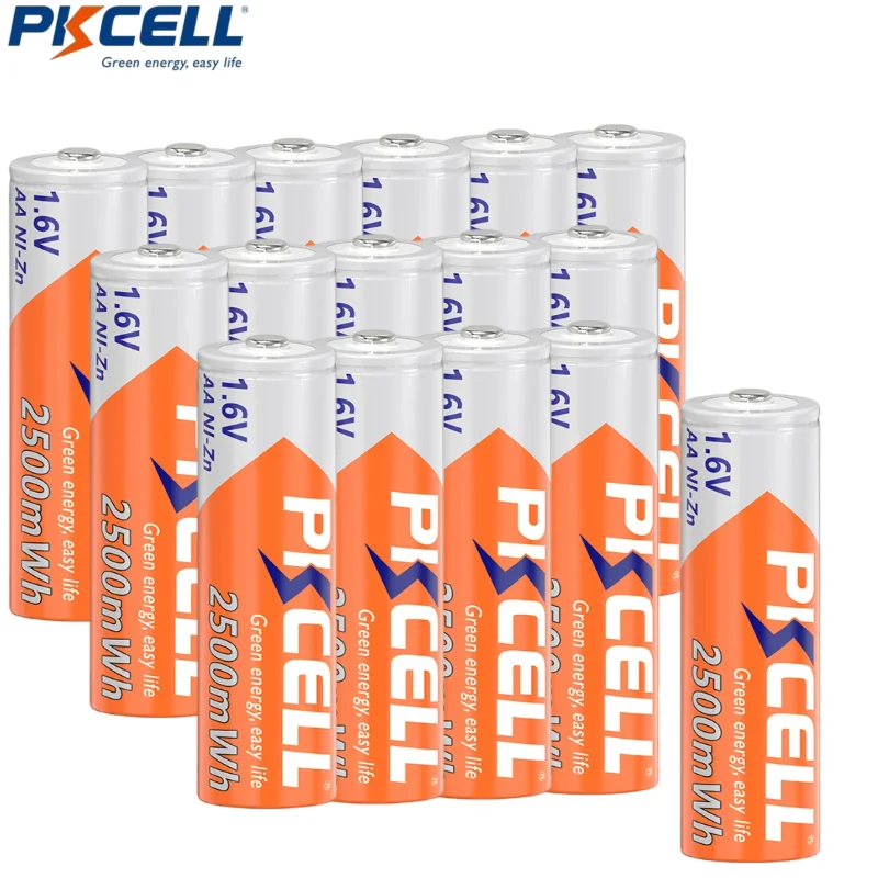 PKCELL 16PC 1.6V Nickel-Zinc AA 2500mwh Battery Ni-Zn 2A Button Top Rechargeable Batteries for Camera Toys Flashlight