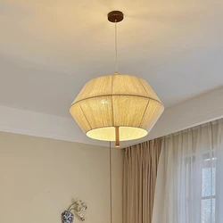 Wabi Sabi Hemp Rope Pendant Lamp Japanese Dining Room Hanging Lamp For Villa Kitchen Island Bedroom LED Handmade Chandelier