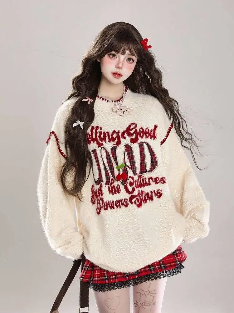 

Женский свитер с вышивкой Cabin Fever, свободный вязаный топ большого размера, уютный слой, осенне-зимний винтажный топ в стиле бохо, минималистичный топ