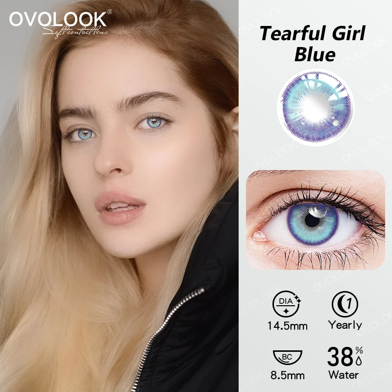 1pair Blue Contact Lenses with Diopters Graduated Beautiful Pupil Prescription Correct Myopia Hydrophilic Cosmetics Accessories