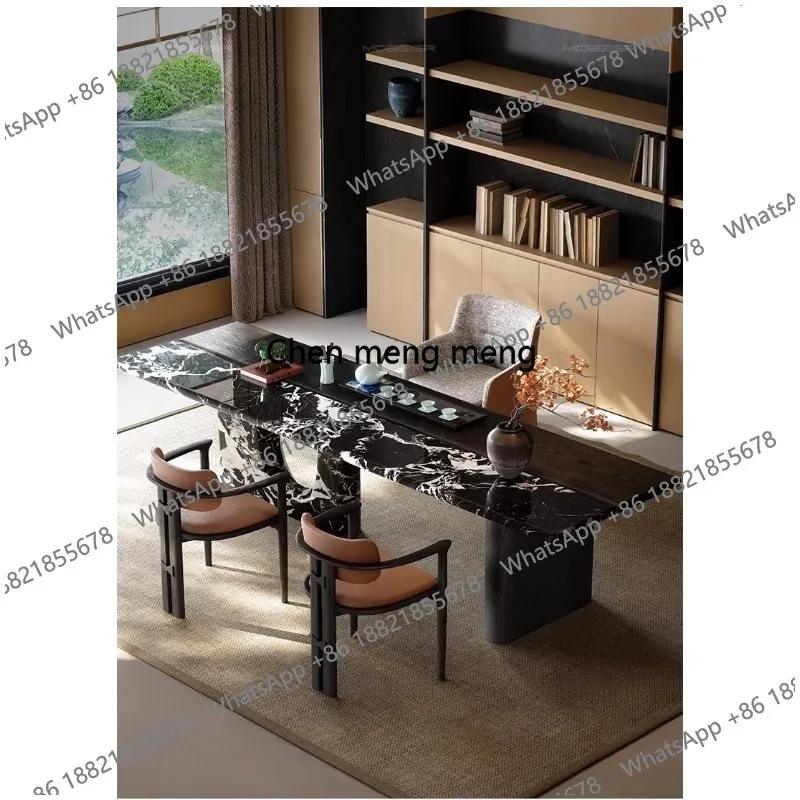 Black natural luxury stone household tea table Light luxury modern villa tea room table