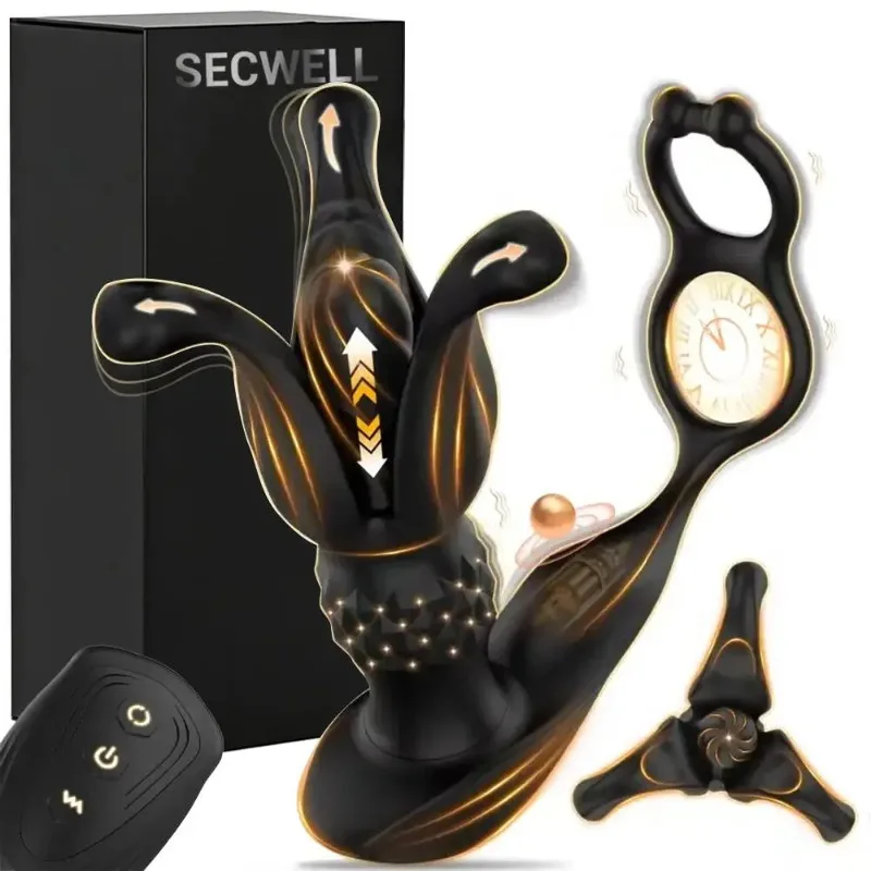 Prostate Massager Anal Toys Butt Plug 9 Tension Shock Flapping Thrusting Vibrating Cock Ring Anal Plug Adult Toys for Men Women
