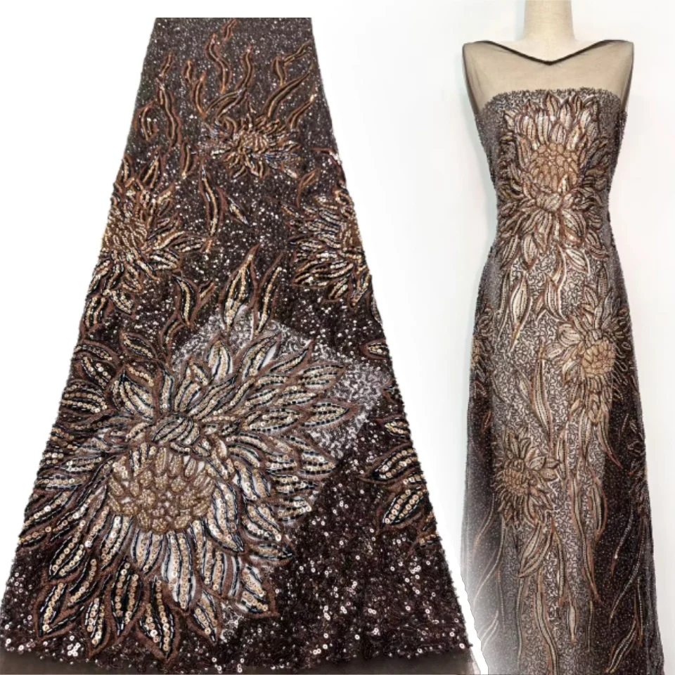 

Luxury New Design Fashion African Groom Artistic Pattern Embroidery Sequins French Beads Tulle Lace for Party Dresses SZ1478