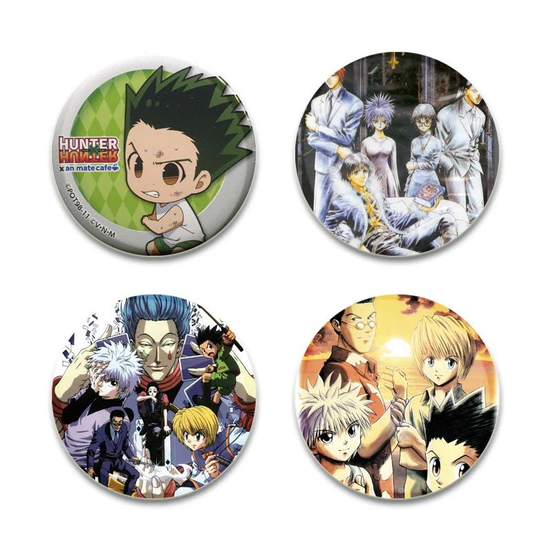 Round Display Brooches Lapel Pins Hunter X Hunter HD Print Brooch Japanese Hot Blooded Anime Badge Jewelry Fans Collections Gift