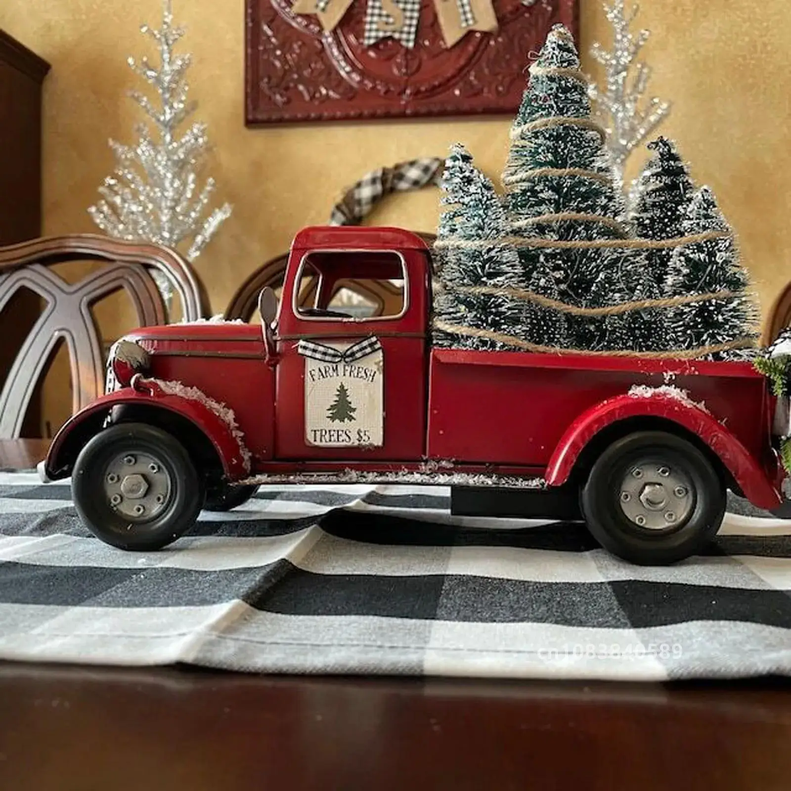 Red Farm Truck Christmas Centerpiece Vintage Iron Novel Pickup Car With Xmas Trees New Year 2024 Navidad Decoration Home Decor