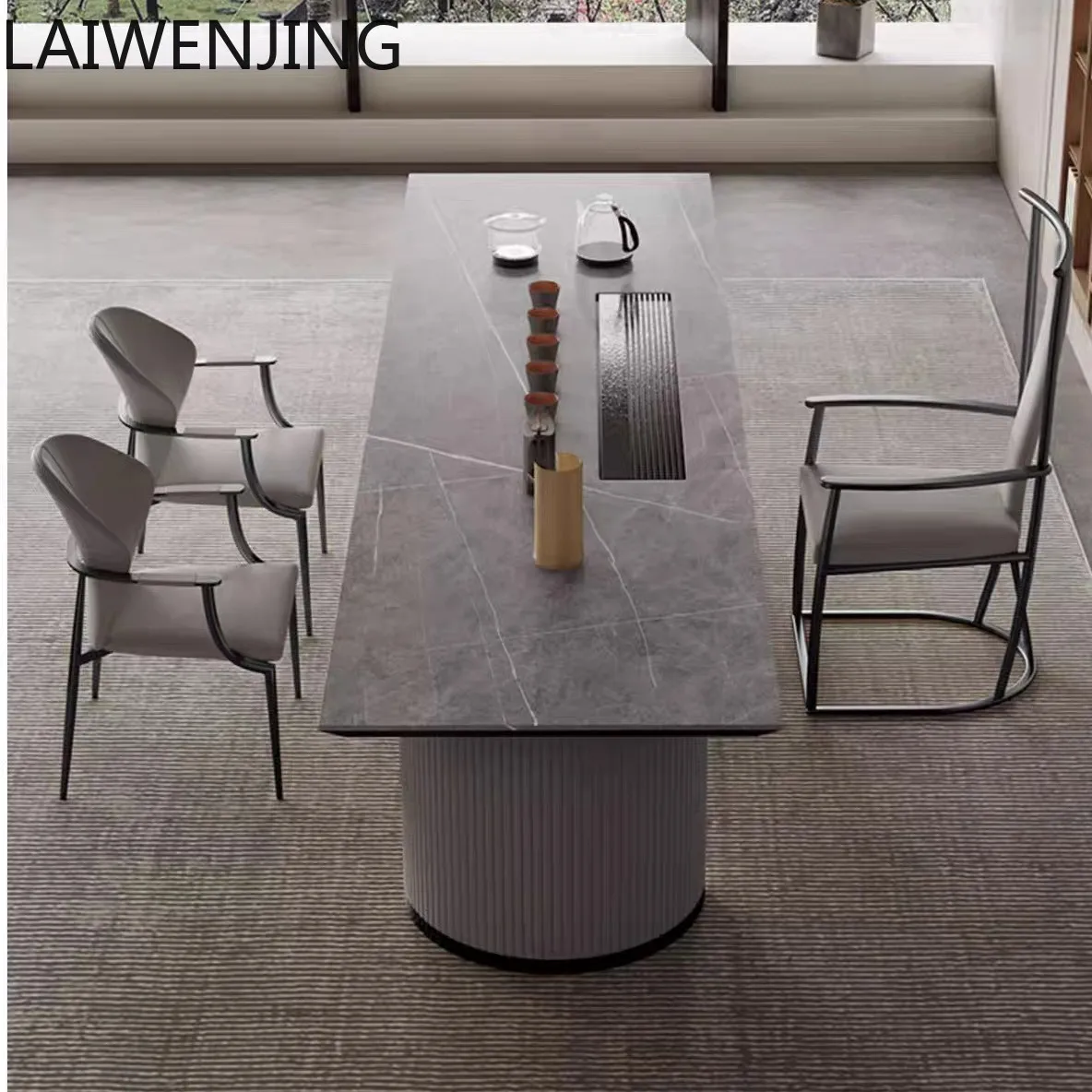 HLZ light luxury office home straight row rock slab tea table modern minimalist tea brewing kung fu tea table