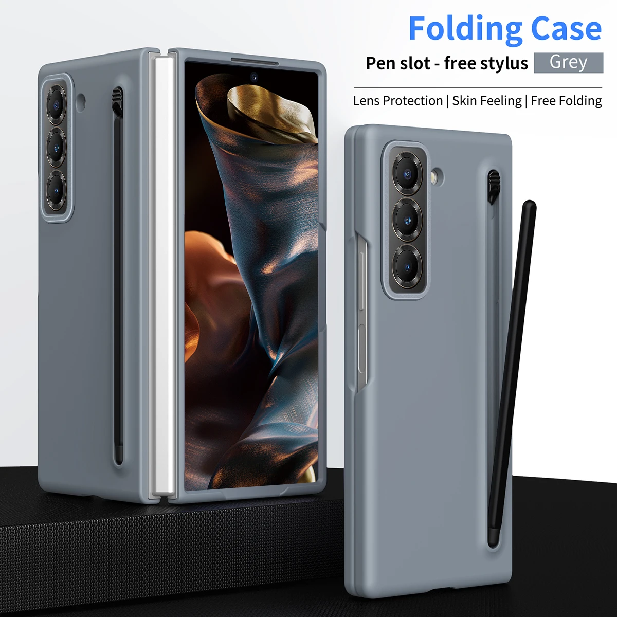 

For Samsung Galaxy Z Fold 6 5 4 3 Case Color Skin Friendly Matte Elastic Pen Optional with Tempered Film Shockproof Hard Cover