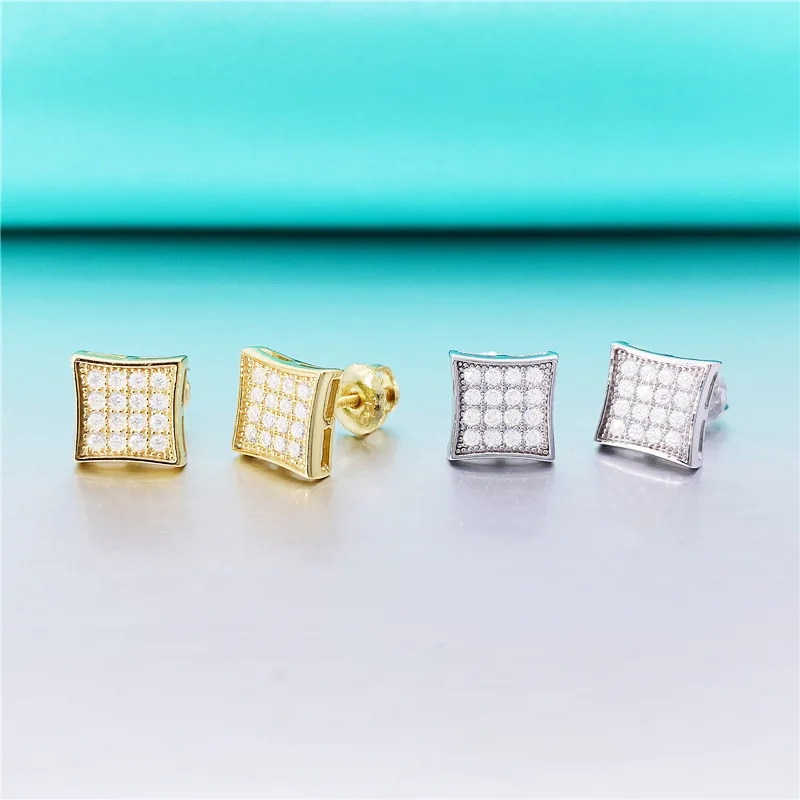 Square Moissanite Diamond Earrings For Women Ear Studs Men High-End Jewelry Pass Tester Free Shipping