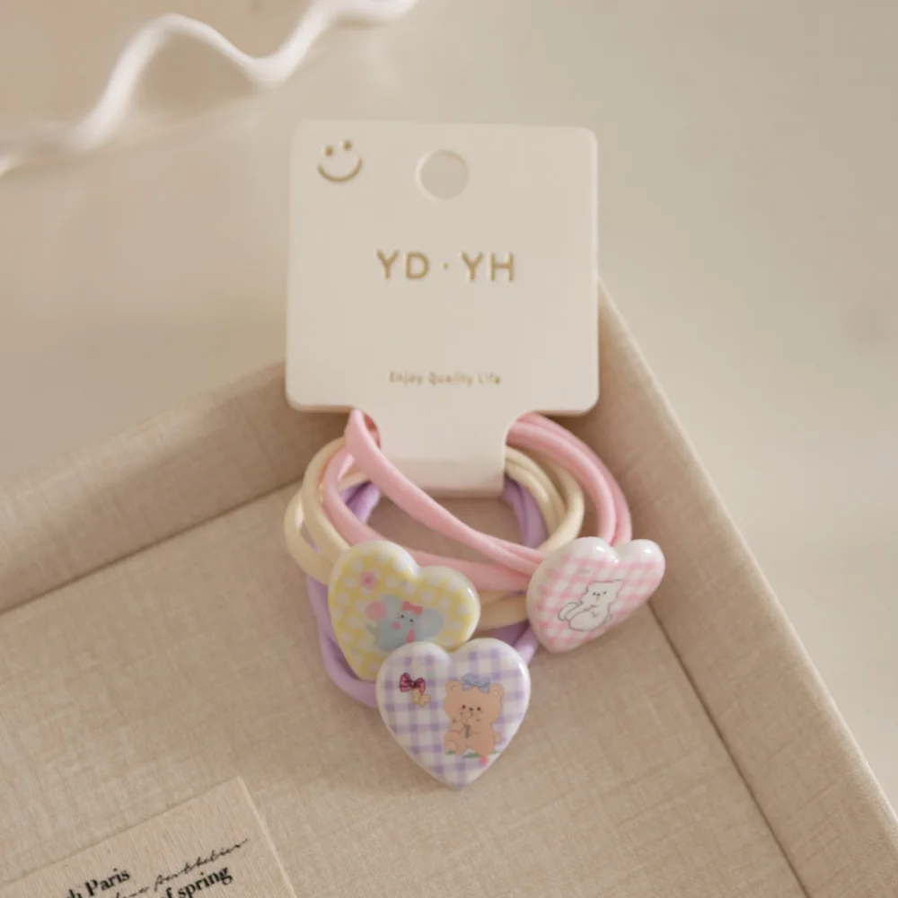 Cute Hair Ties Set of 3 Plaid Scrunchies Heart Bow Hair Bands Soft Elastic for Toddler Girls Hypoallergenic