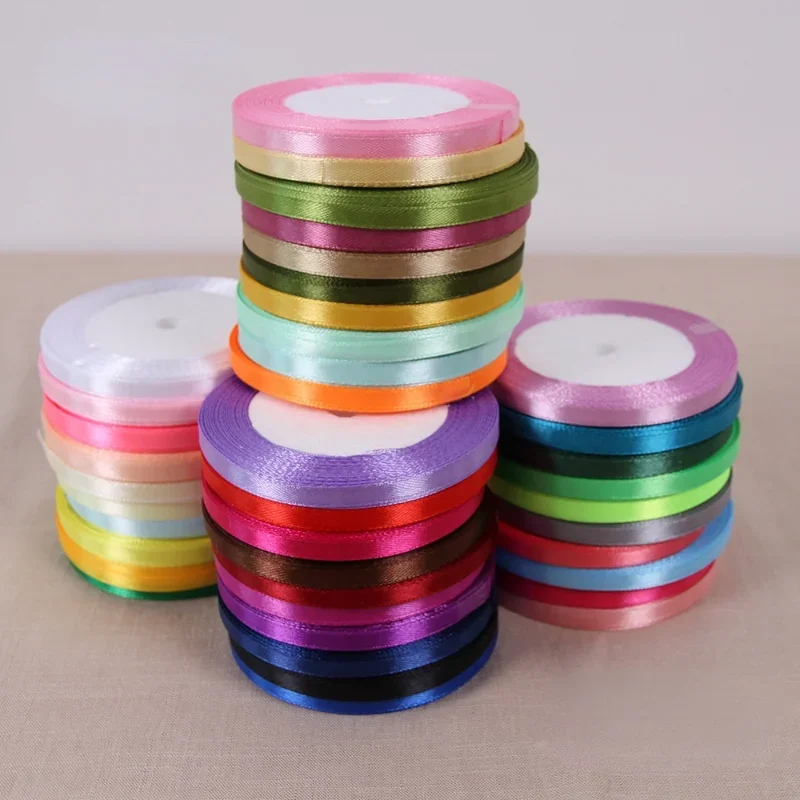 6mm Silk Satin Ribbons Length 25Yards/Roll Christmas Party Wedding Decoration Ribbons DIY Girls bow hair accessories Accessories