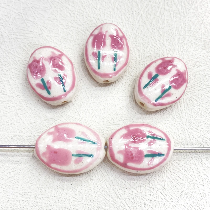 

4pcs 21x16mm Hand Painted Tulip Flower Ceramic Beads Loose Spacer DIY Bracelet Necklace Porcelain Bead For Jewelry Making