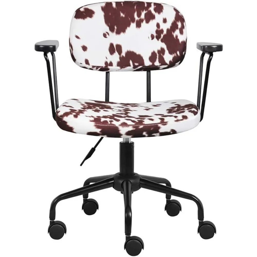 كرسي مهام المكتب المنزلي GIA Barnyard Ayrshire بنمط البقرة مع أذرع معدنية وبني وأبيض
