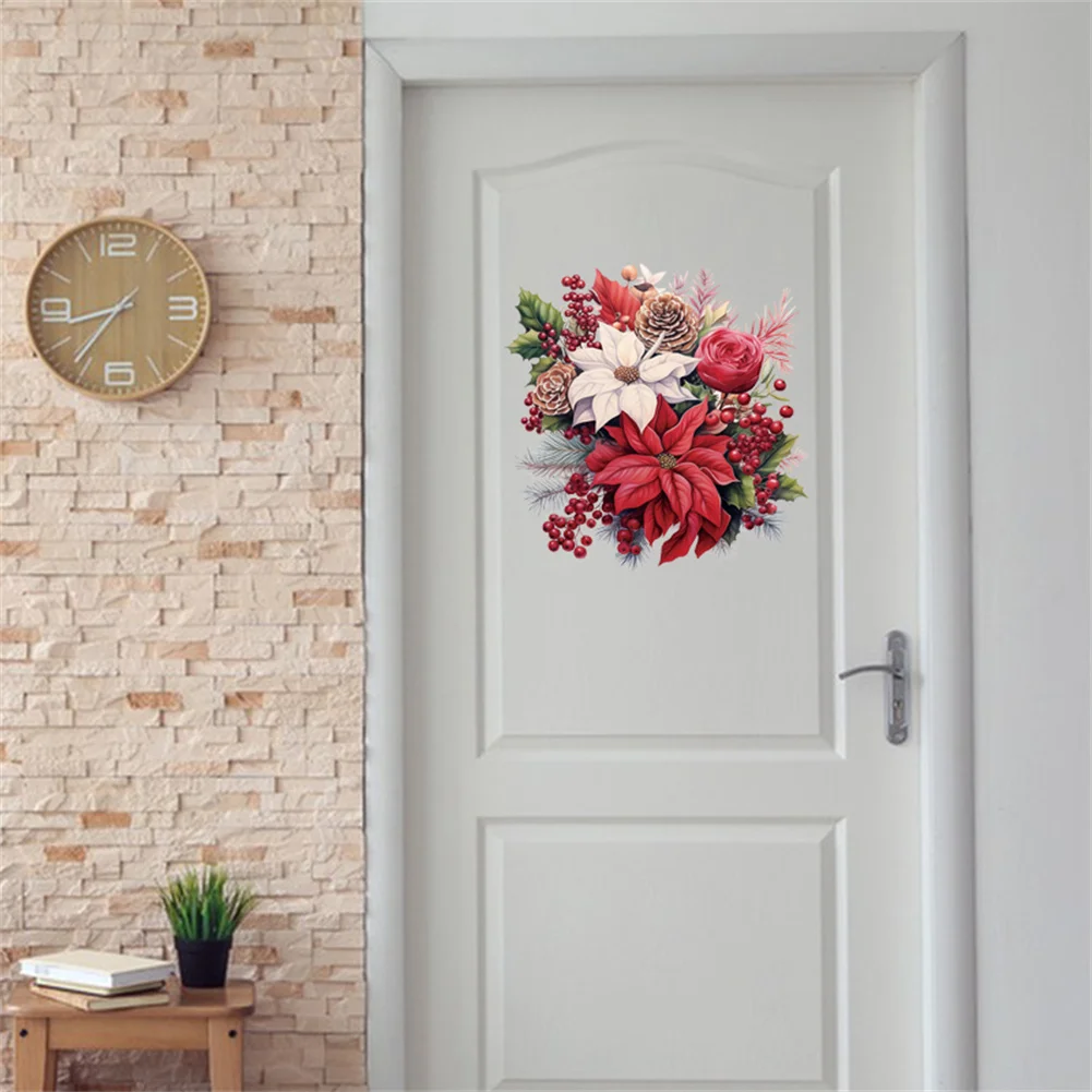 Christmas Berry Wreath Bathroom Toilet Sticker Self-Adhesive Pine Needles Pattern DIY Removable Toilets Stickers For Bathroom