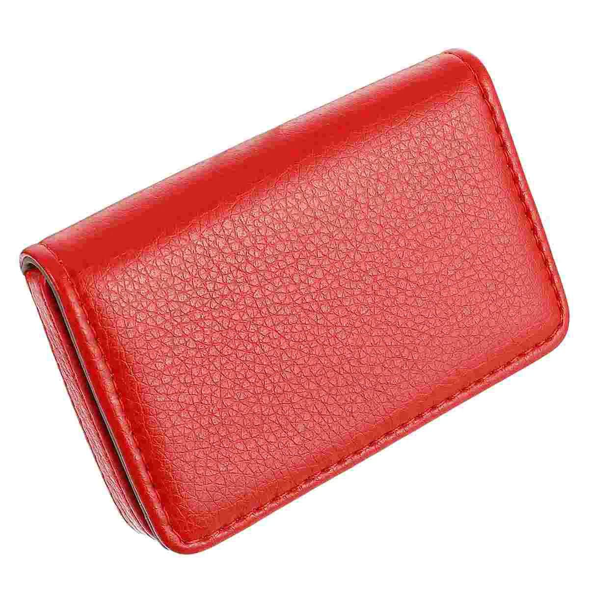 Business Name Case Card Package Portable Full Wrap Red Stainless Steel PU Holder