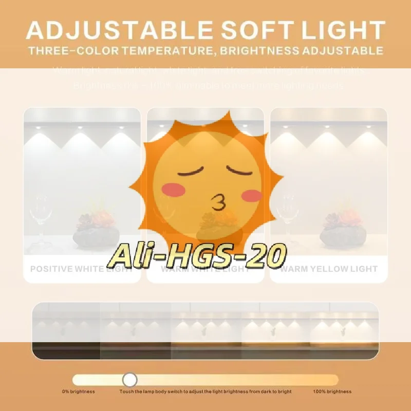 

Motion Sensor USB LED Night Light with 3 Color Temperatures, Dimmable for Kitchen, Wardrobe & Cabinet Lighting, 20-50cm