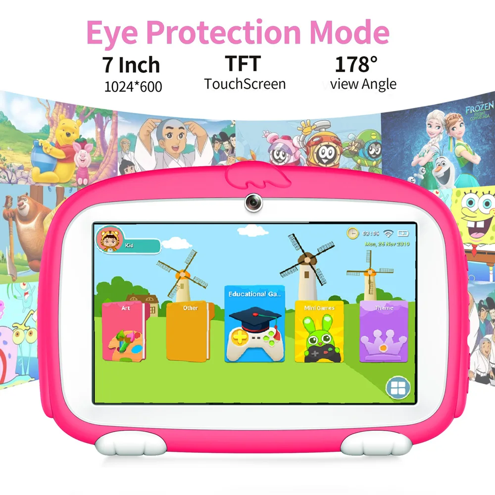 2024 New BDF 7 Inch Android Kids Tablet Google Play Quad Core 32GB ROM Dual Cameras Bluetooth 5G WiFi Tablets Children's Gifts