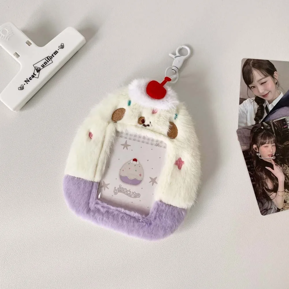 Korean Idol Cartoon Photocard Holder Protective Case with Keychain Pendant Plush Photocard Holder Ice Cream Shape Fluffy