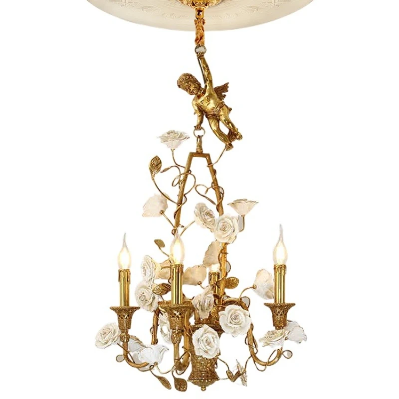 

Французская люстра из цельной меди, в европейском стиле, для спальни, кабинета, столовой, в стиле лёгкой роскоши, креативный дизайн «ангел»