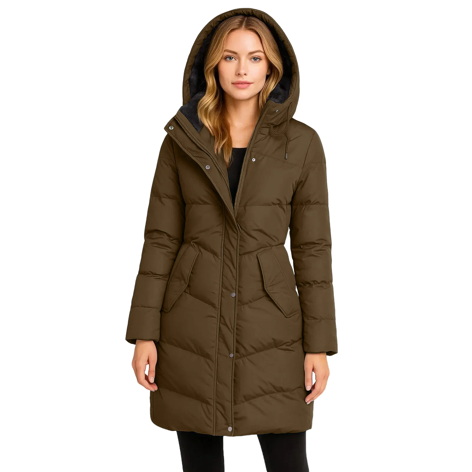 

Пальто с капюшоном и длинными рукавами, пуховик, женская длинная хлопковая куртка на молнии, модная зимняя куртка, однотонная куртка