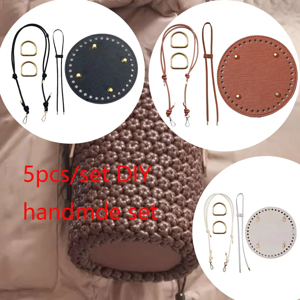 

DIY Handmade Tote Bucket Bag Materials Set of 5 Pieces, Including Round Bottom, Handle Strap, Drawstring, and Clasp, Suitable for DIY Enthusiasts to Make Bag Accessories