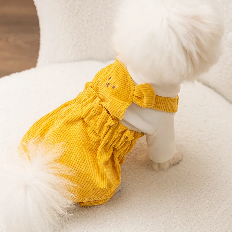 Yellow Bear Strap Pants Winter Dog Four Legged Clothes Corduroy Pet Clothing Fashion Dog Warm Strap Clothes XS-XL