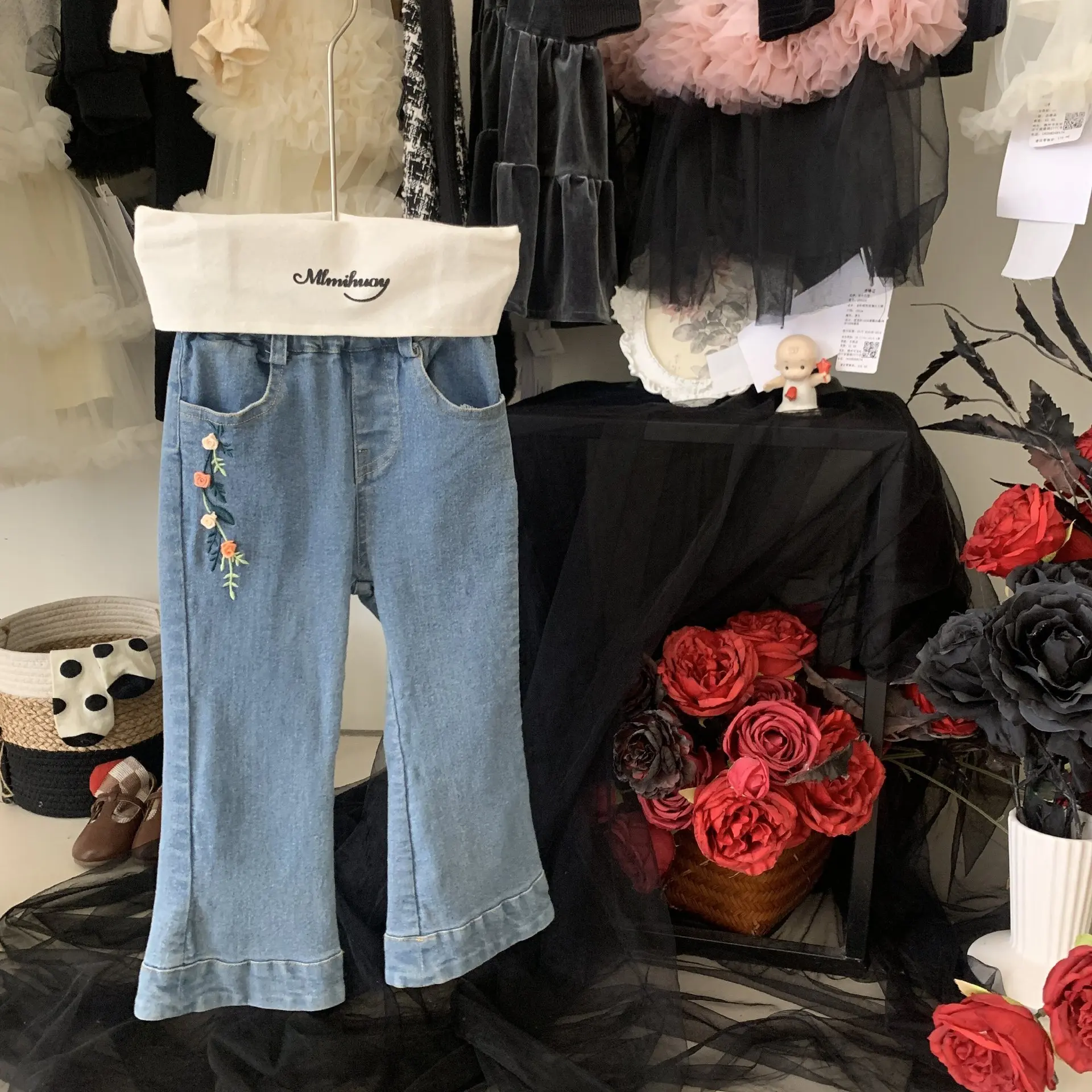 Girls Pants 2024 Autumn New Childrens Clothes Girls Baby Style High Waist Straight Tube Design Sense Slight Flare Pants Casual