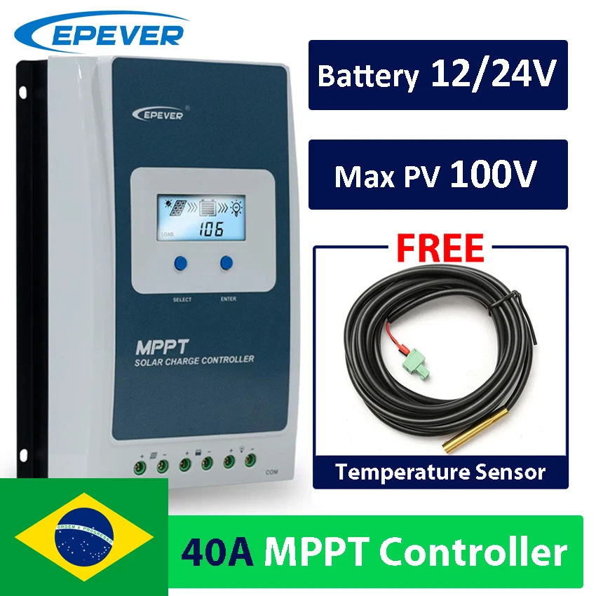 40A MPPT Solar Controller Max PV Input 100V 12/24V Auto Identify Battery Voltage EPEVER Tracer4210AN With Temp Sensor