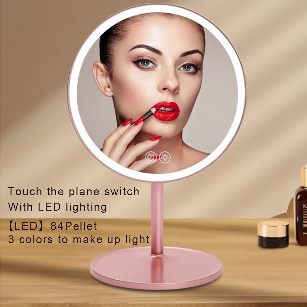 مرآة مكياج LED، تحكم، مرآة مكياج LED بثلاثة ألوان، مسكن محمول قابل للطي لسطح المكتب مزود بإضاءة LED