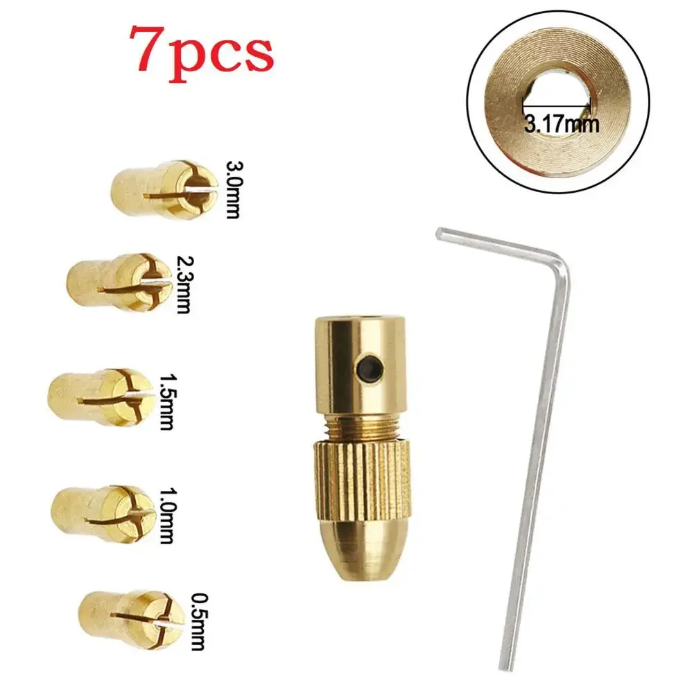 7pc Mini Drill Chuck Set Copper Adapters For 0 5 3 0mm Drill Bits Perfect For Small Scale Drilling Applications