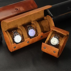 3 Slots Roll Travel Case Portable Vintage PU Leather Watch Organizer Display Storage Box for Gift
