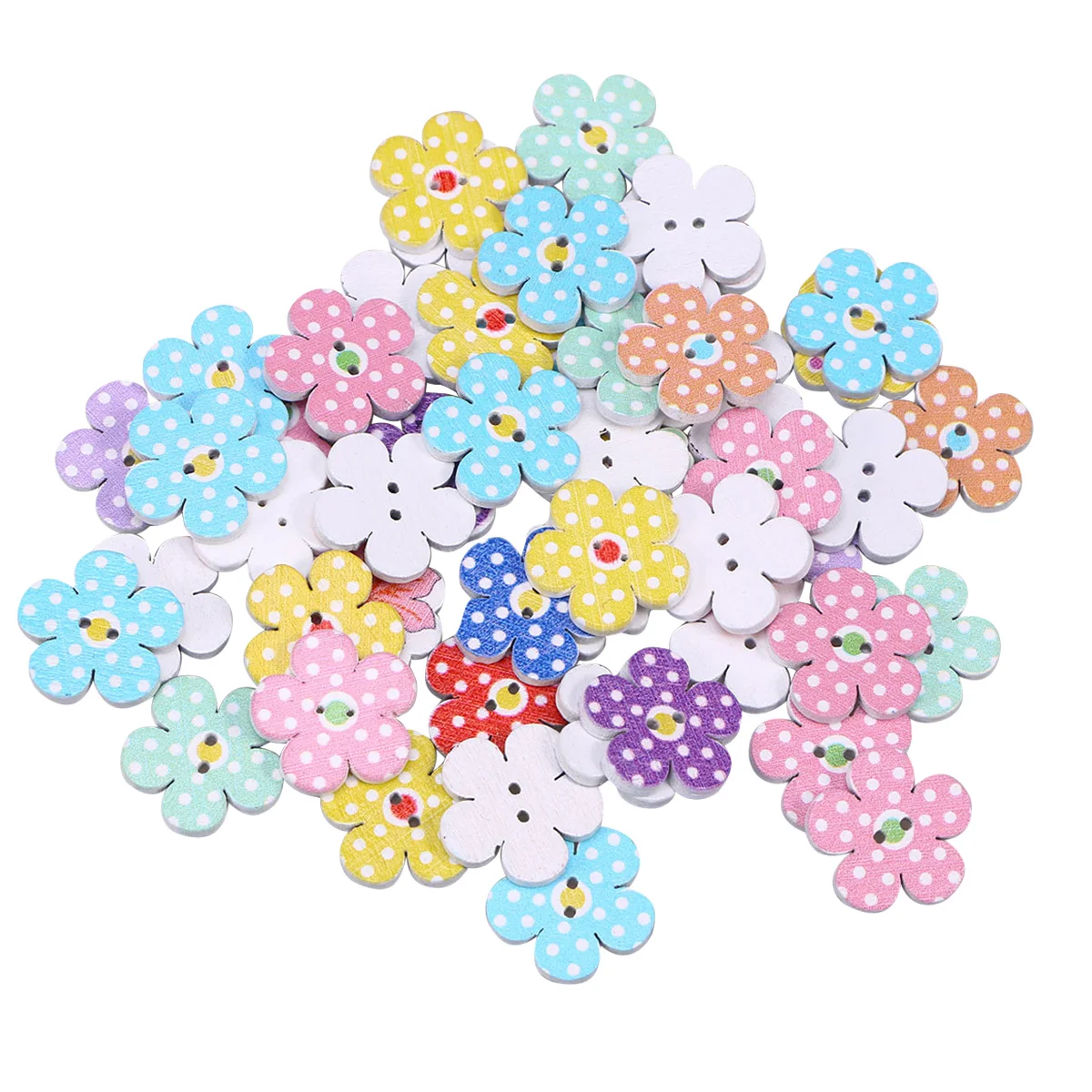 

50 pcs Colorful Wooden Flower Buttons for Kids Sweaters Assorted Sewing Craft Scrapbook Decorations DIY Clothes Projects